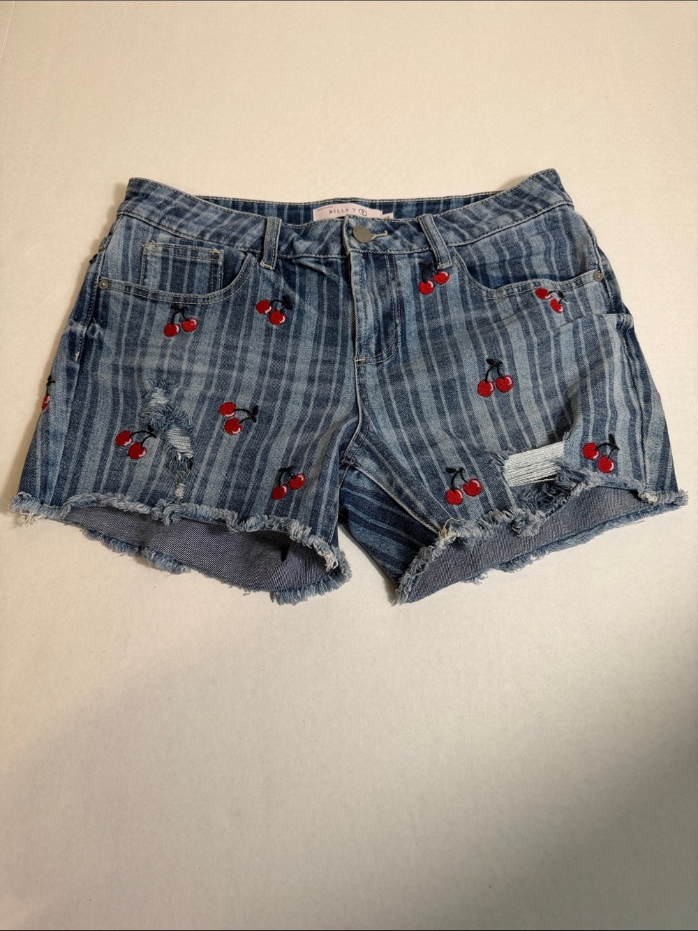 Billy T cherry embroidered denim shorts